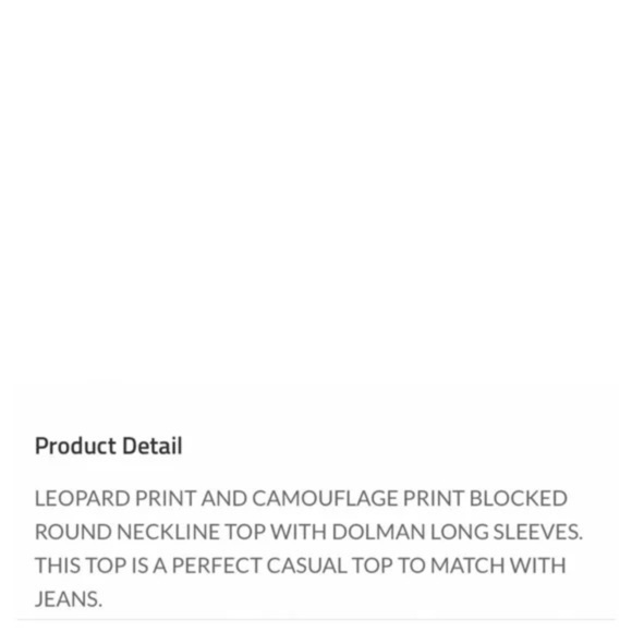 New!! Leopard Camo Dolman Sleeve Top - Picture 9 of 9